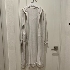 Long, french terry hooded open-front cardigan